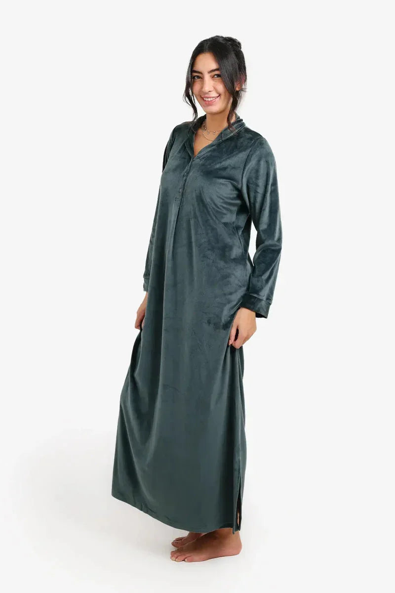 Carina - Notch Collar Velvet Nightgown 17