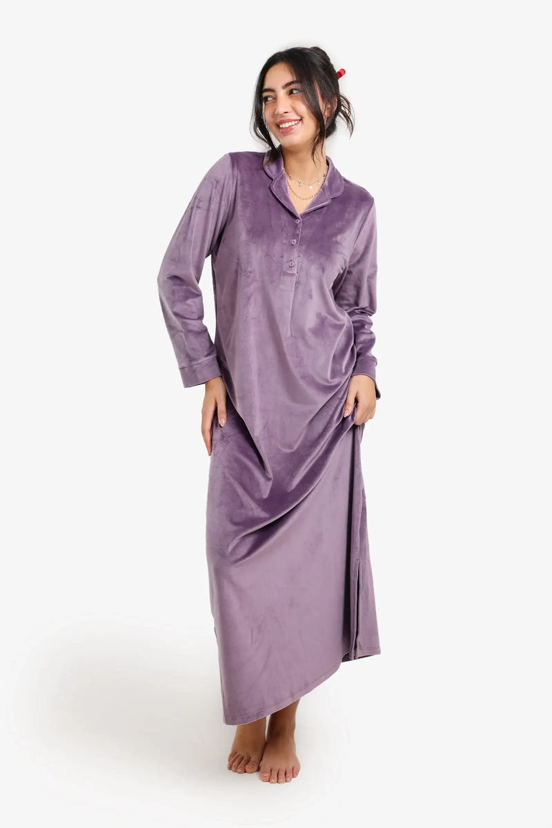 Carina - Notch Collar Velvet Nightgown