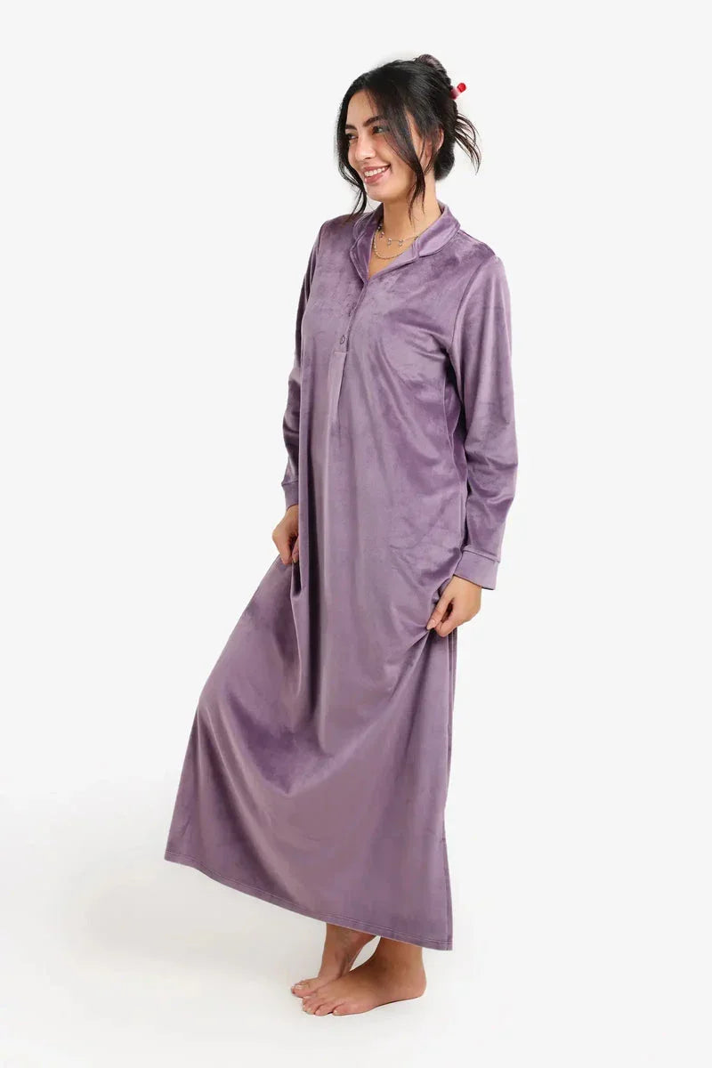 Carina - Notch Collar Velvet Nightgown 19