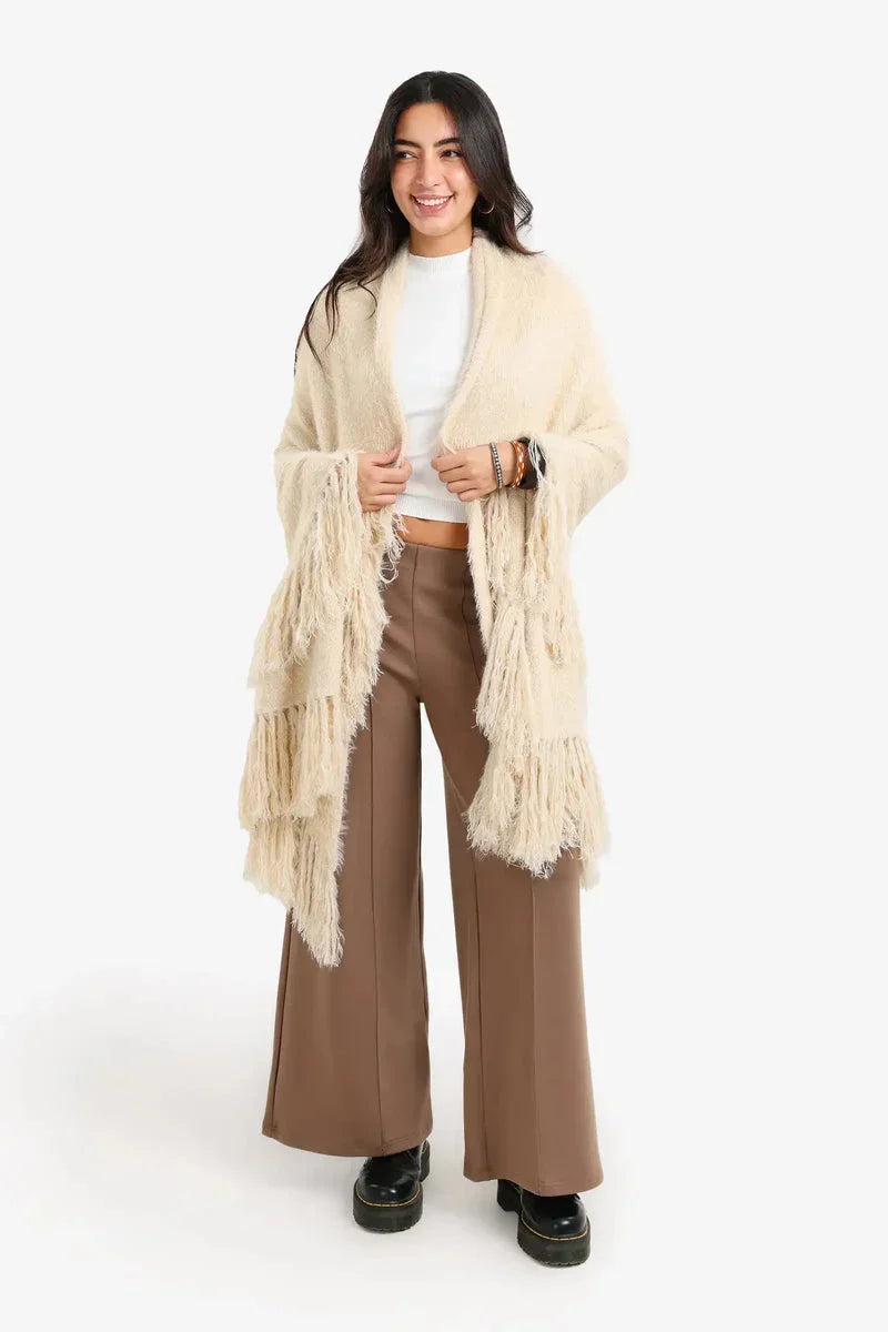 Carina - Fringe Trim Knitted Poncho 2