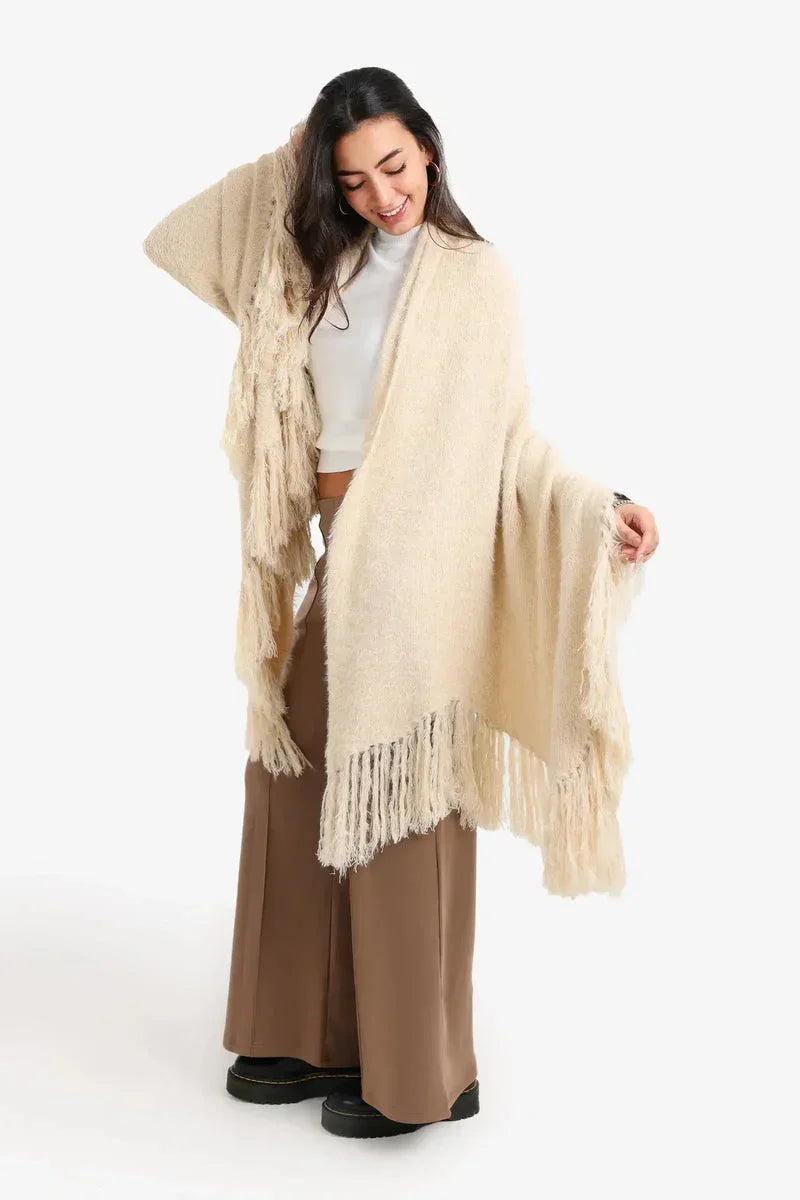 Carina - Fringe Trim Knitted Poncho 6