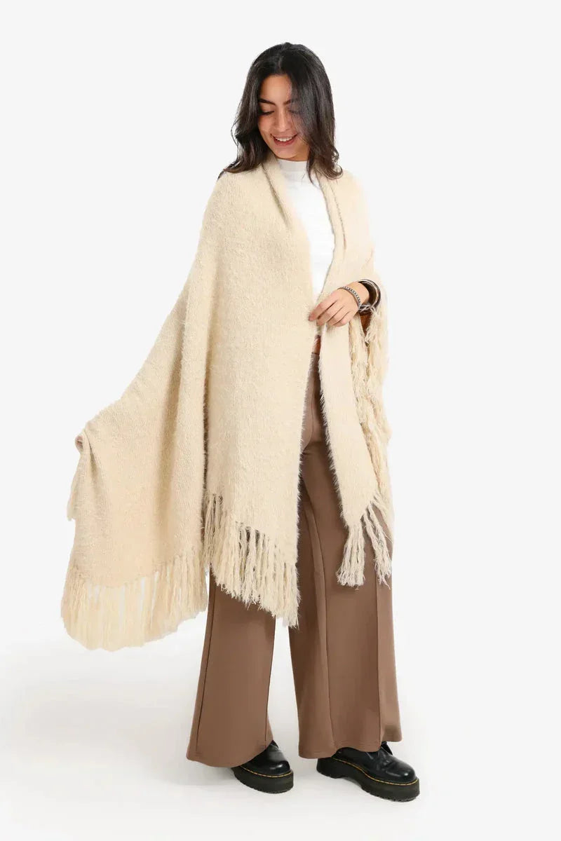 Carina - Fringe Trim Knitted Poncho 4