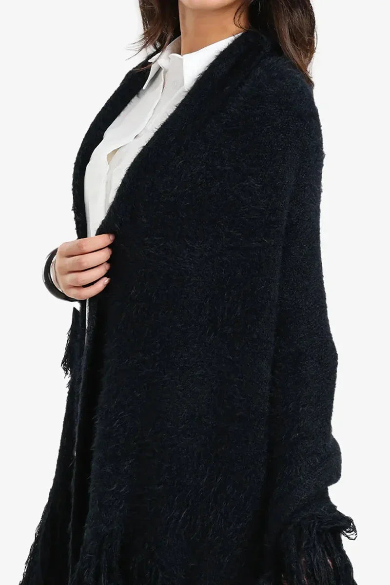 Carina - Fringe Trim Knitted Poncho 9
