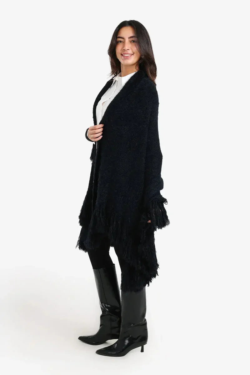 Carina - Fringe Trim Knitted Poncho 3