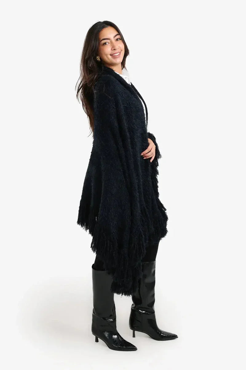 Carina - Fringe Trim Knitted Poncho 5