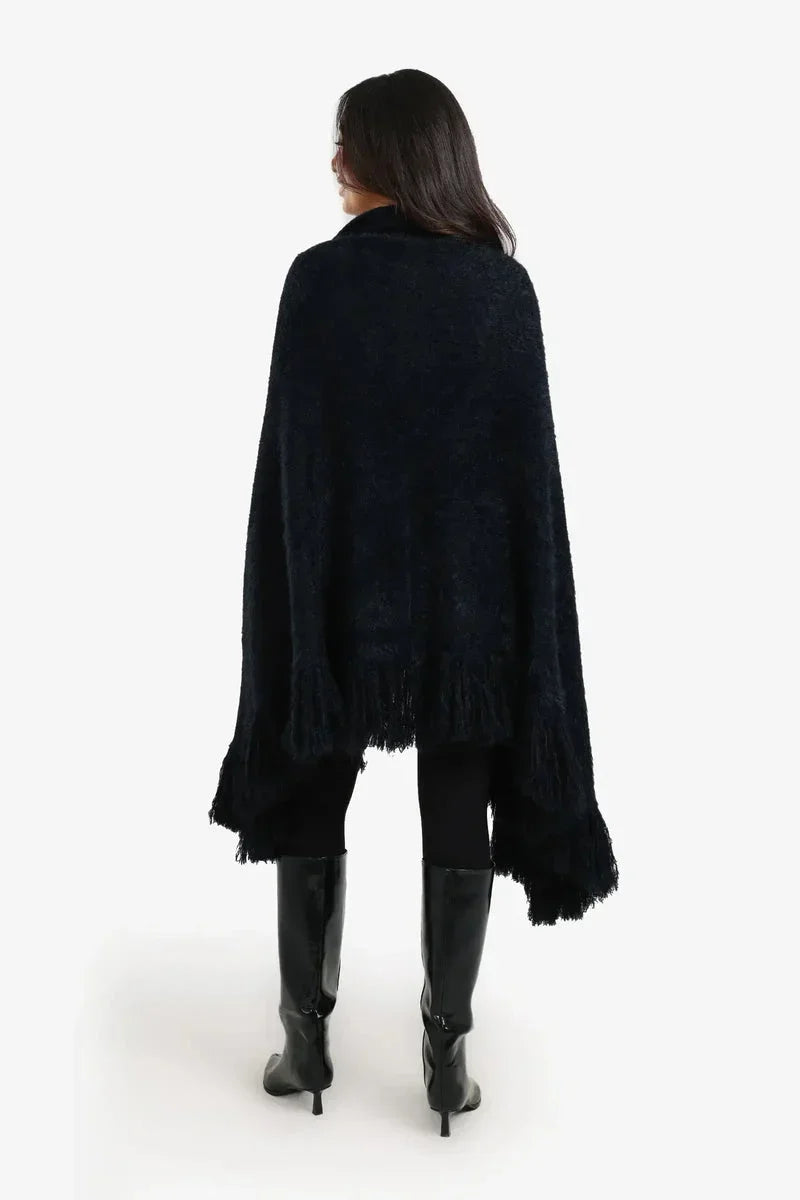 Carina - Fringe Trim Knitted Poncho 7