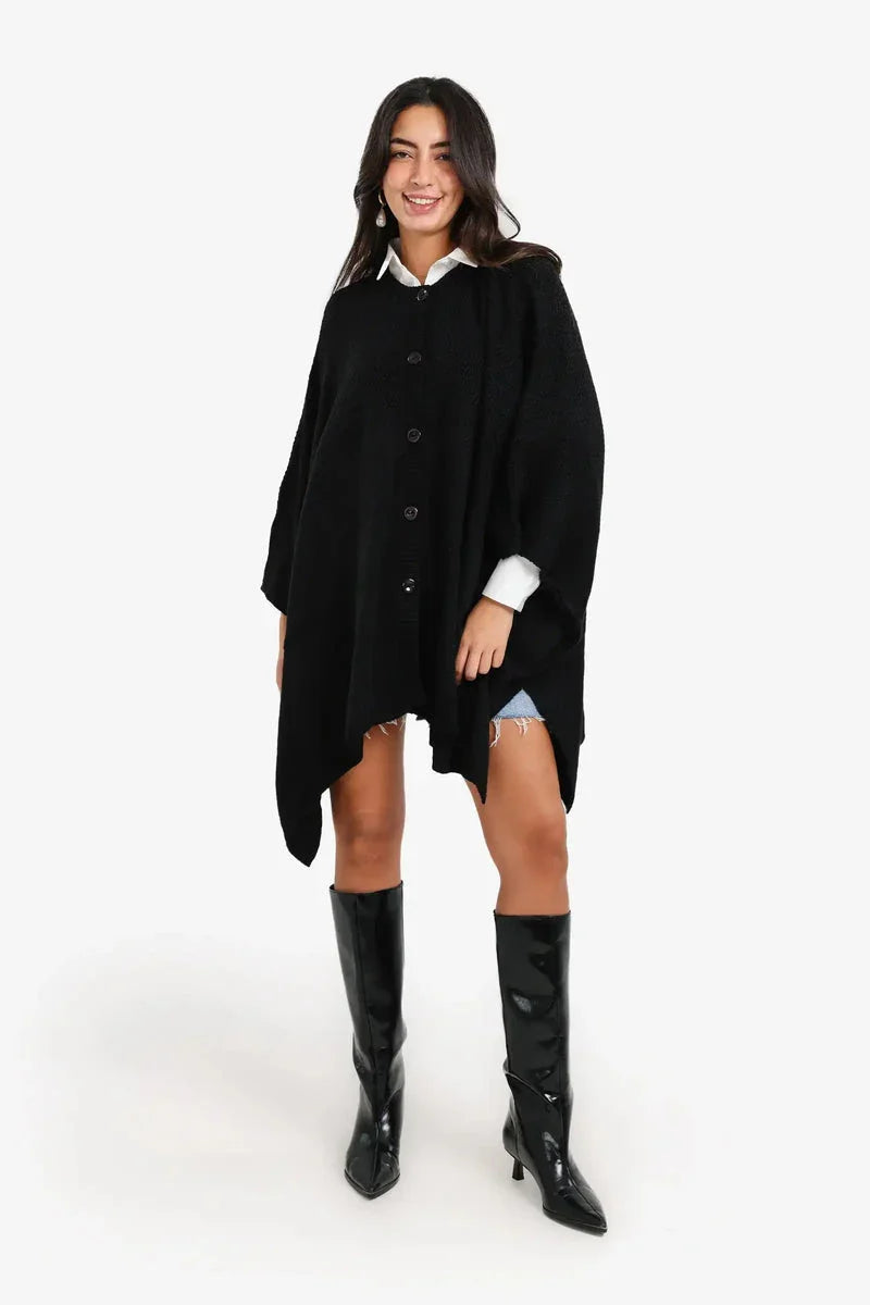 Carina - Asymmetrical Buttoned Poncho 1