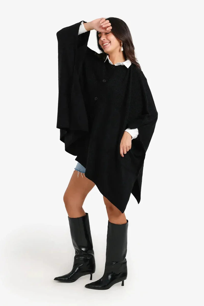 Asymmetrical Buttoned Poncho - Carina 4