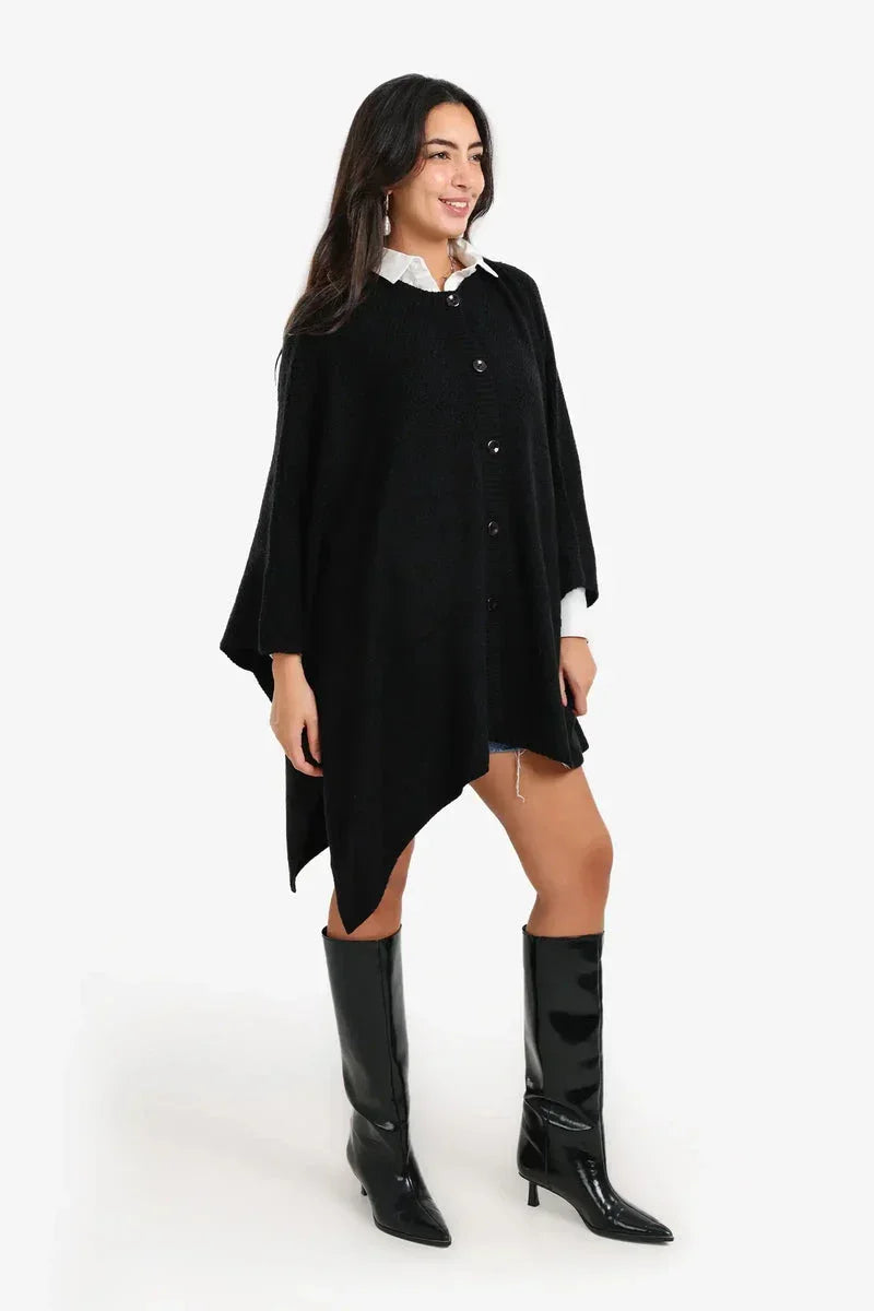 Asymmetrical Buttoned Poncho - Carina 7