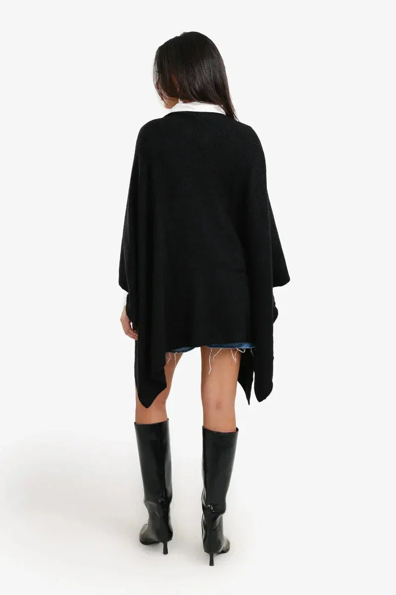 Asymmetrical Buttoned Poncho - Carina 13