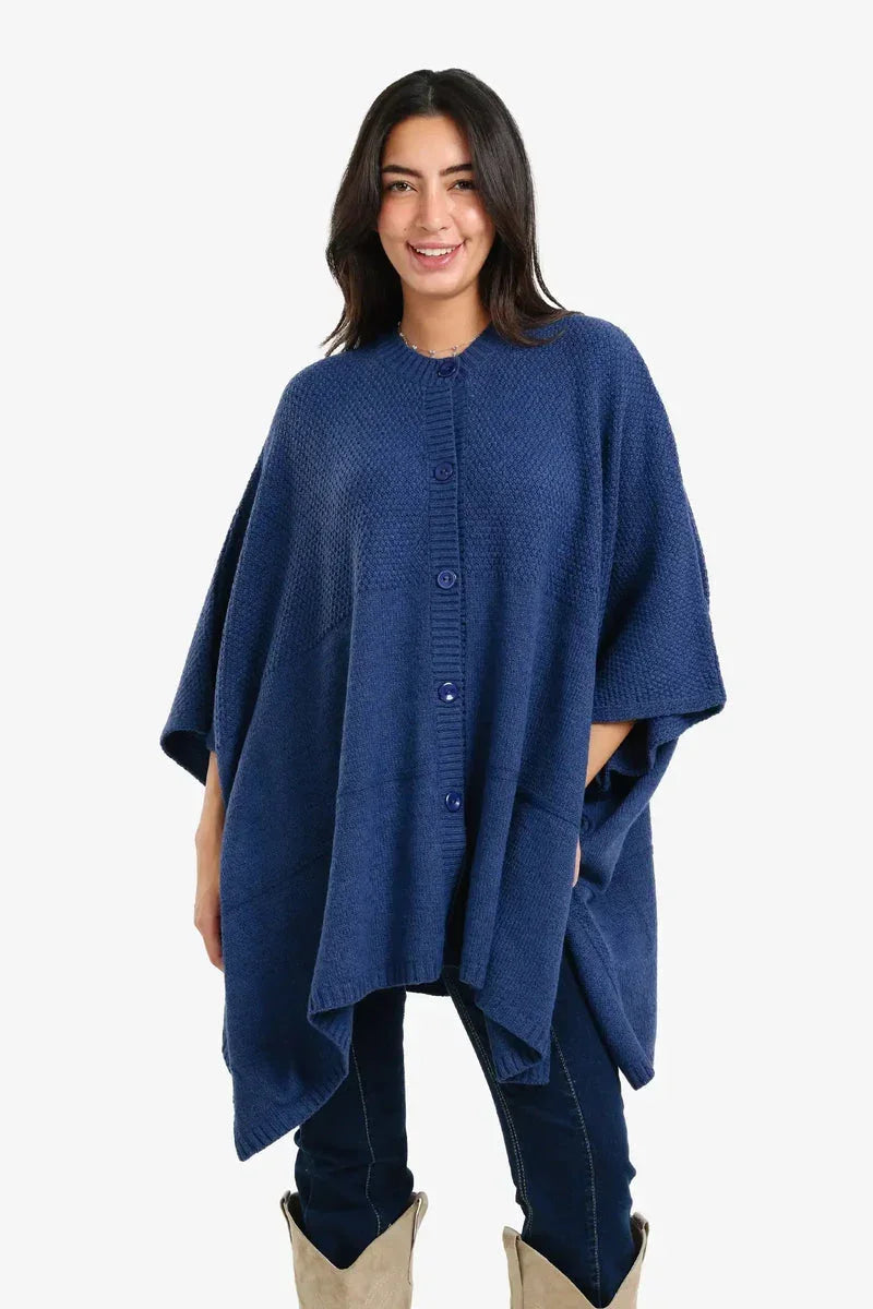 Asymmetrical Buttoned Poncho - Carina 3