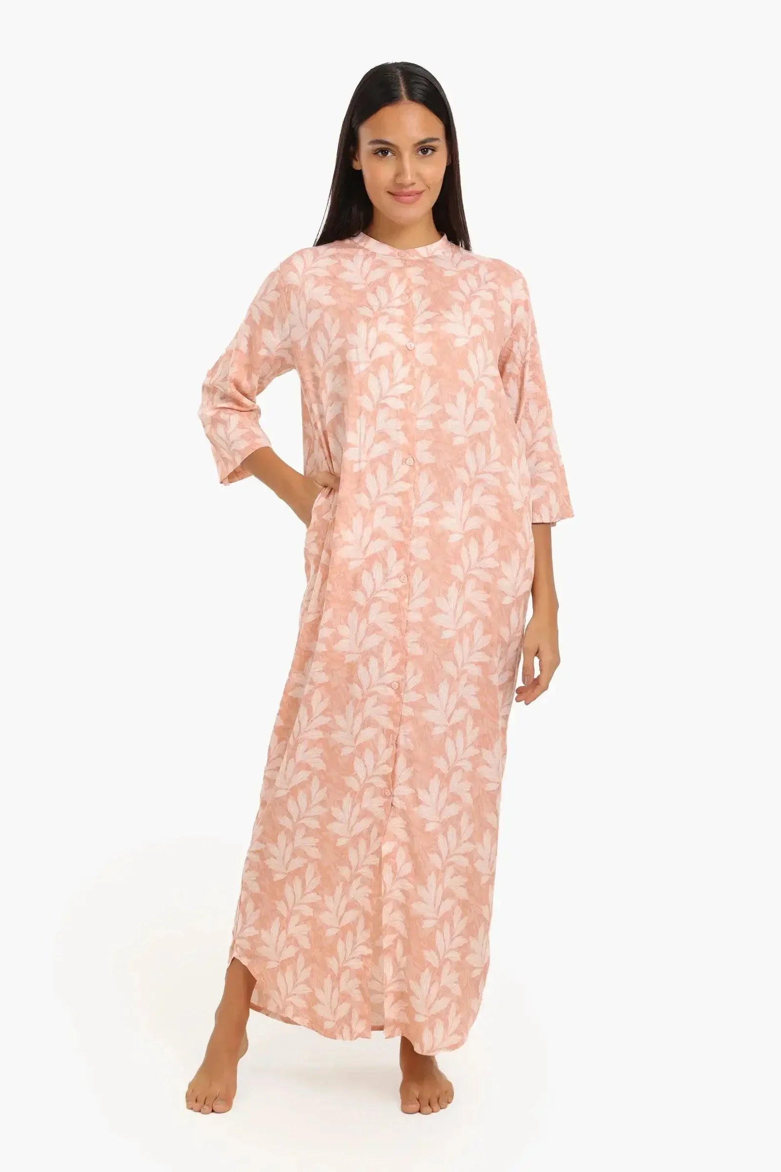 Carina - Leaves Printed Comfy Nightgown 1