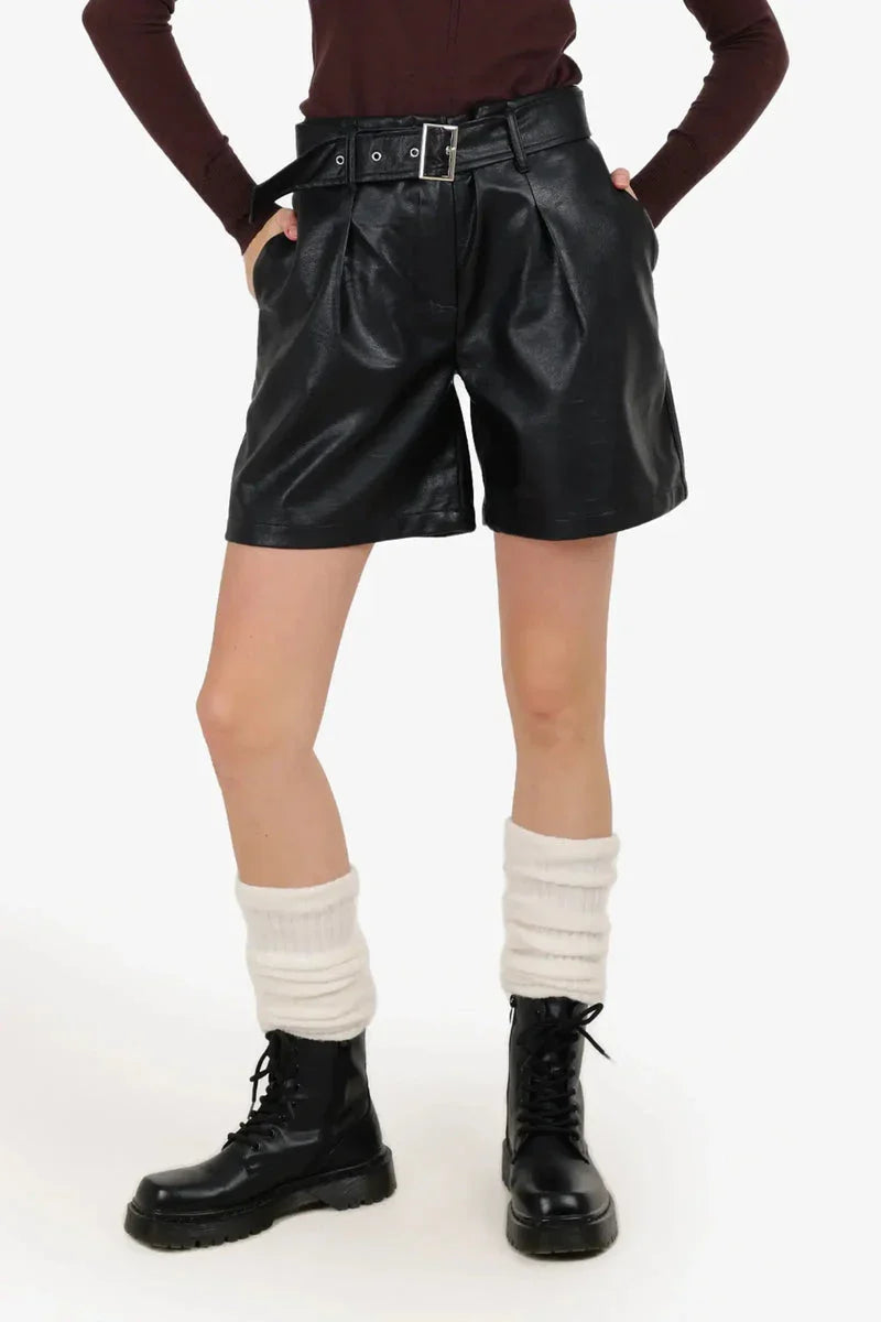Carina - Wide Leg Faux Leather Shorts 1