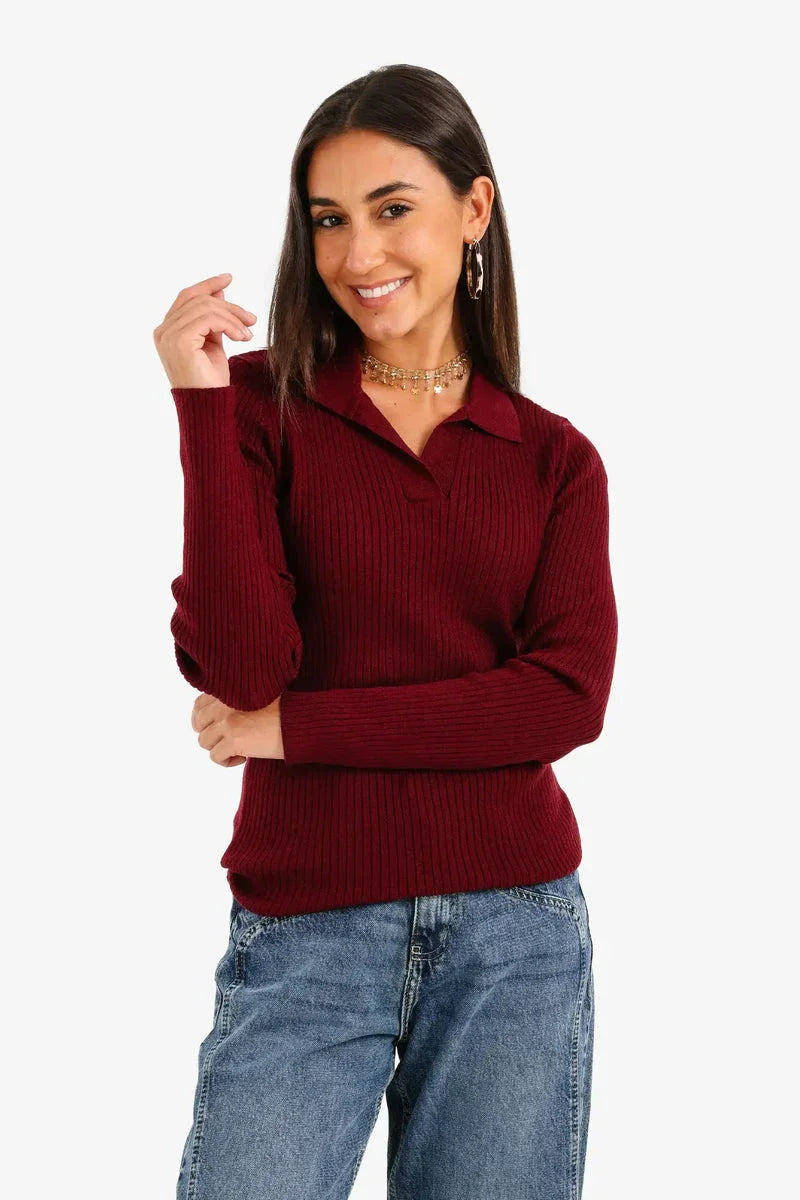 Carina - Ribbed Pullover with Collar 1