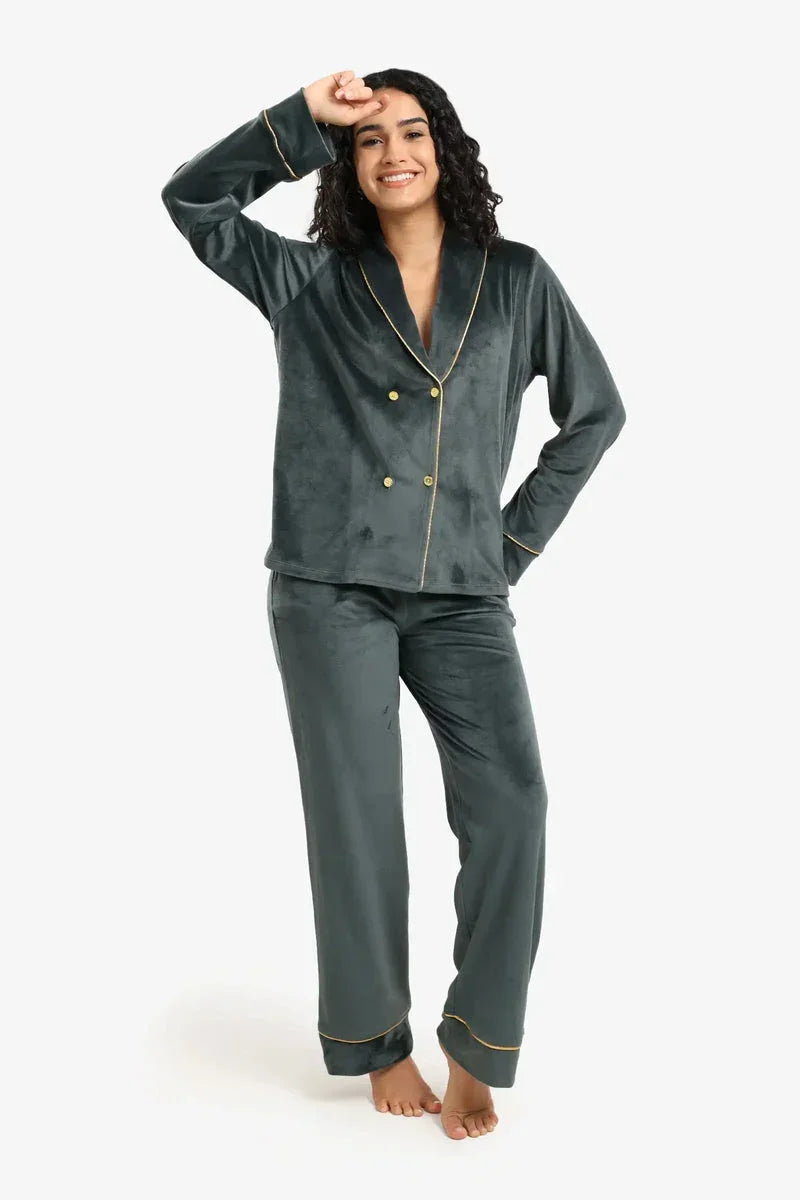 Double-Breasted Velvet Pyjama Set - Carina 2