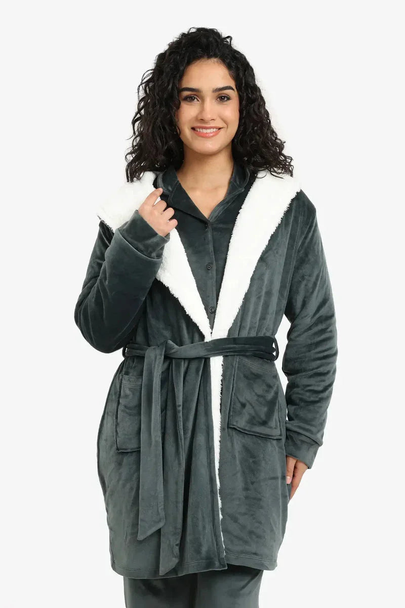 Padded Velvet Hooded Robe - Carina 2