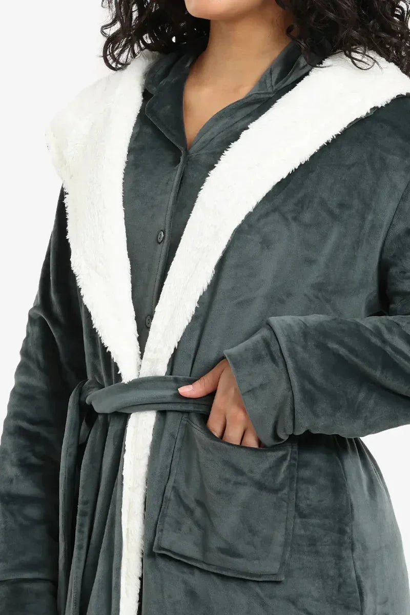 Padded Velvet Hooded Robe - Carina 8