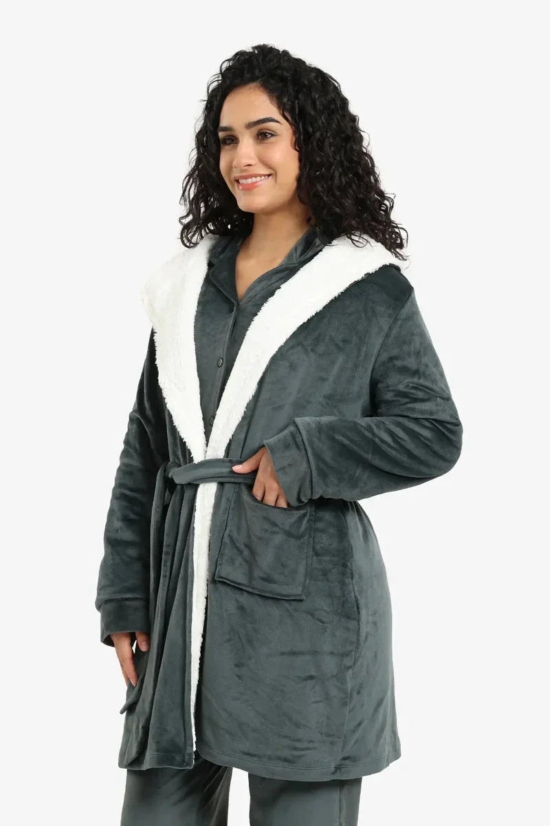 Padded Velvet Hooded Robe - Carina 5