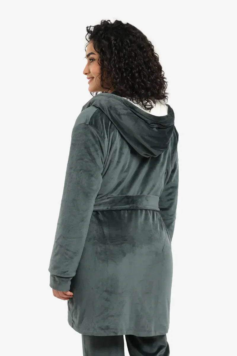 Carina - Padded Velvet Hooded Robe 11