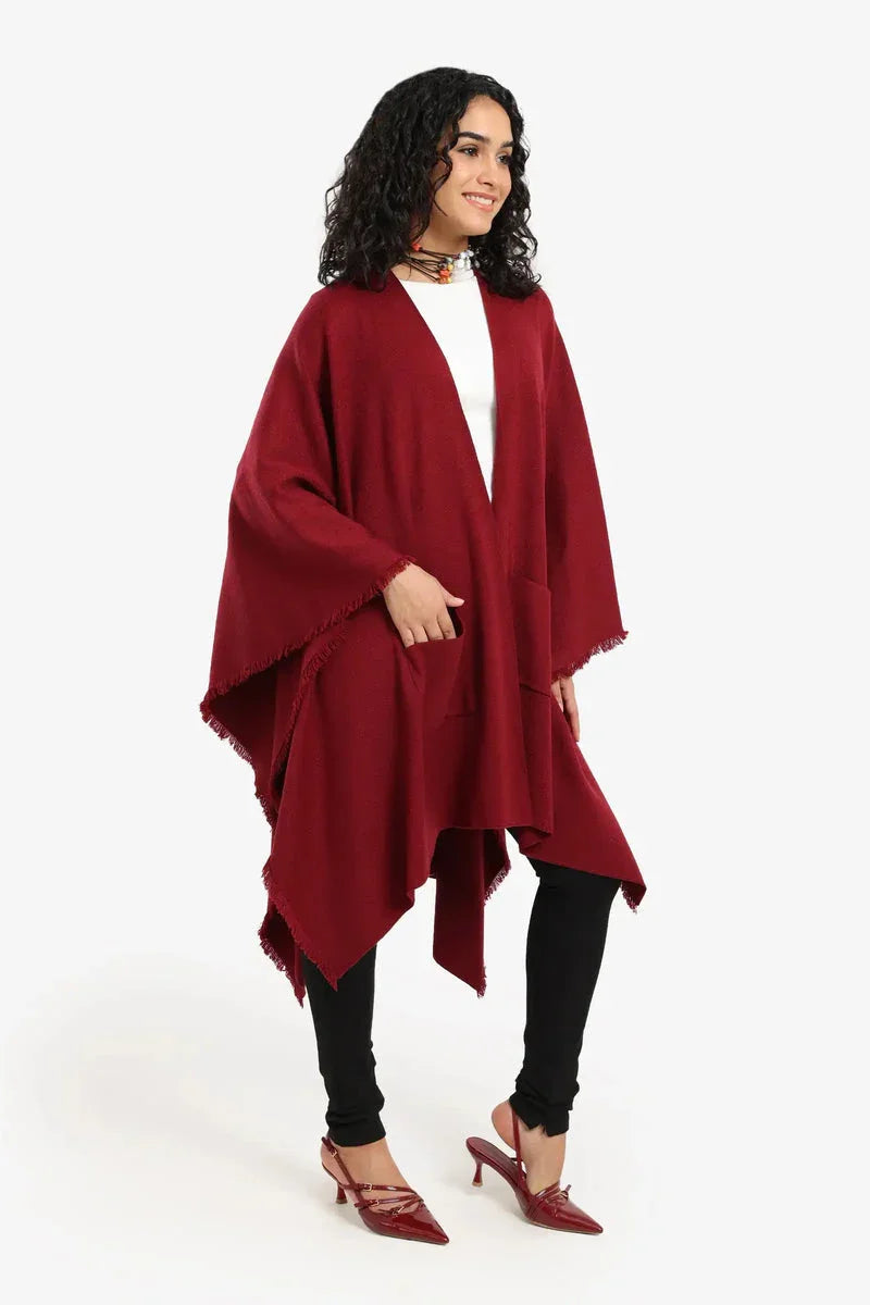 Carina - Fringe Trim Poncho 12