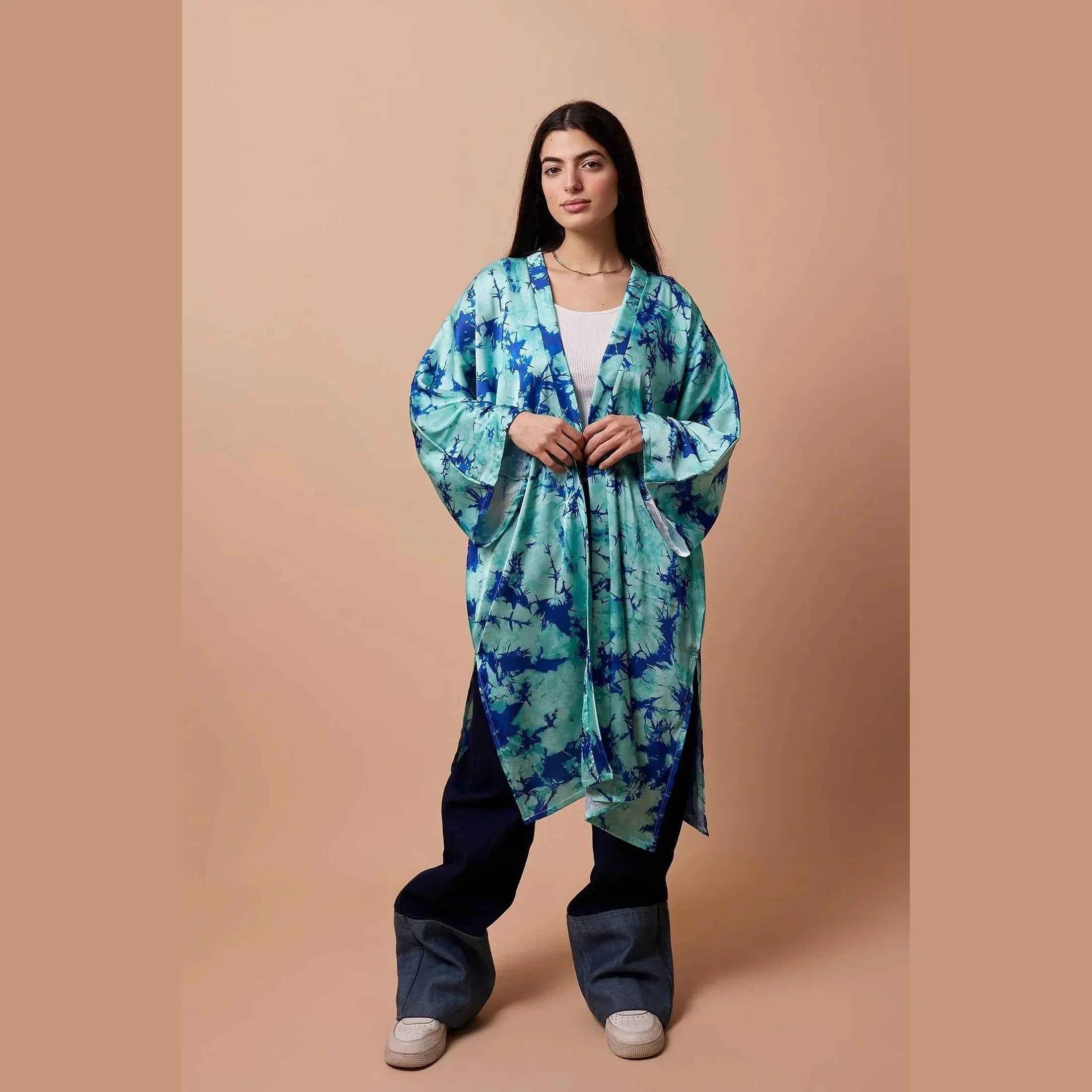 Aqua Satin Kimono - Viva - Babazzaro