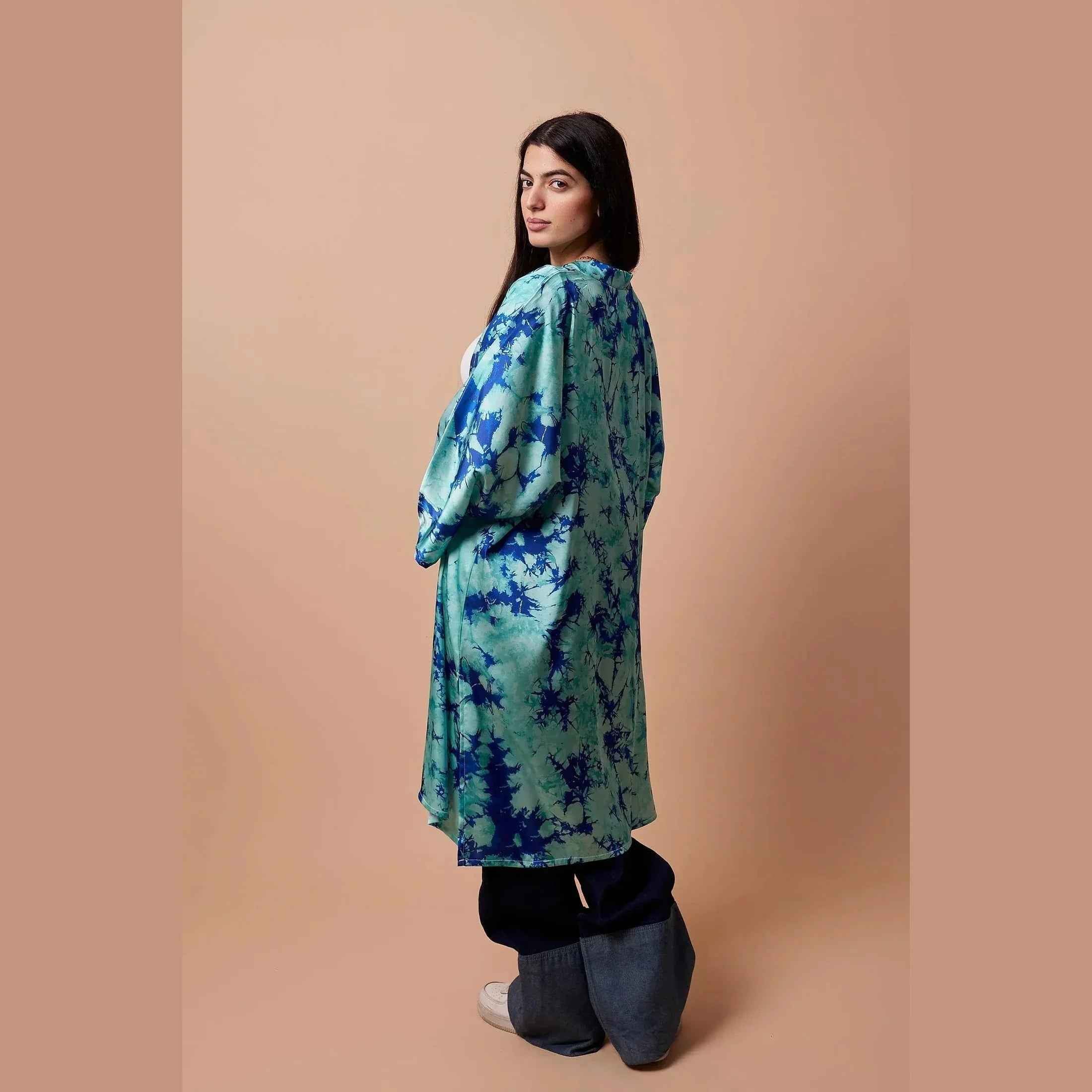 Aqua Satin Kimono - Viva - Babazzaro