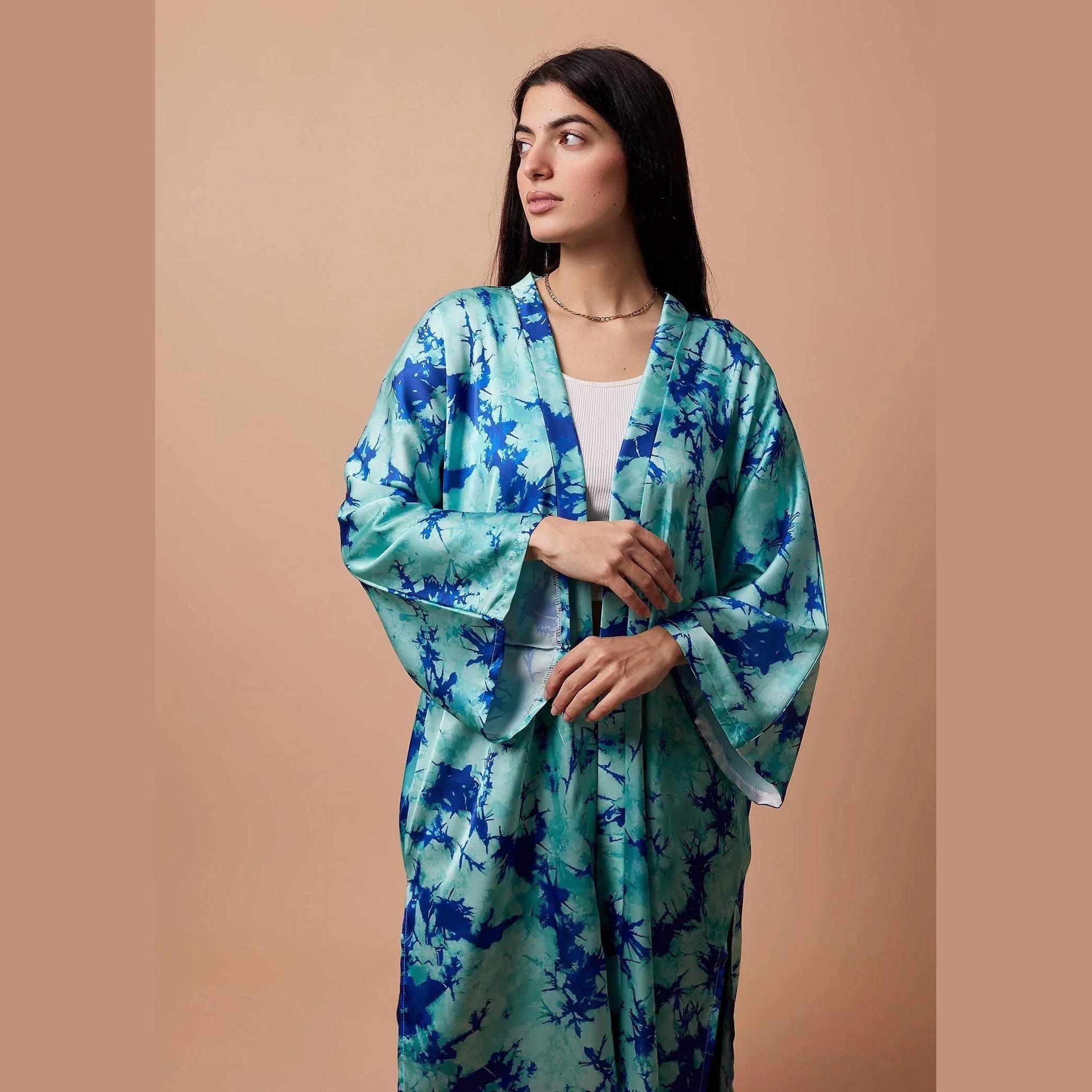 Viva - Aqua Satin Kimono 2