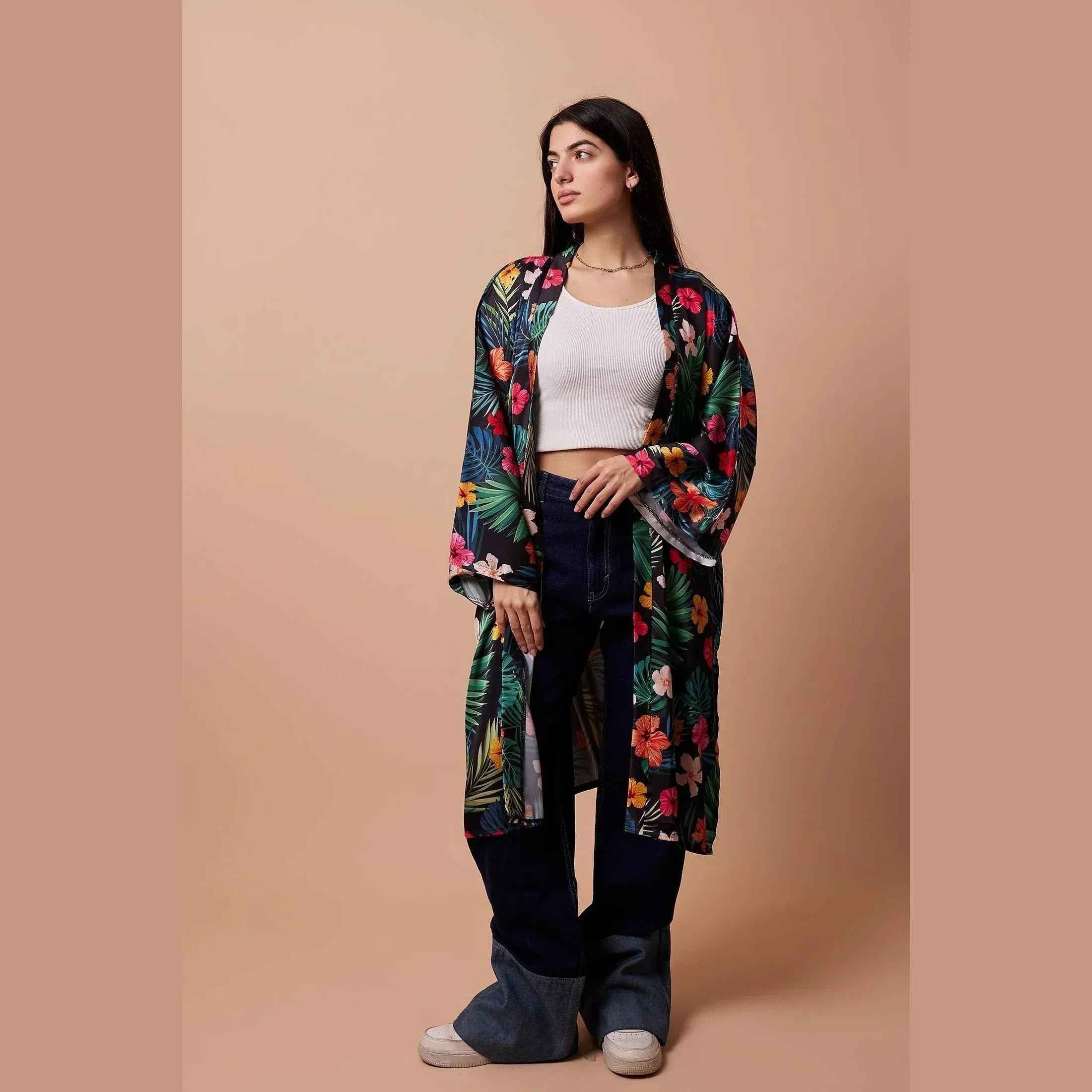 Floral Print Satin Kimono - Viva - Babazzaro