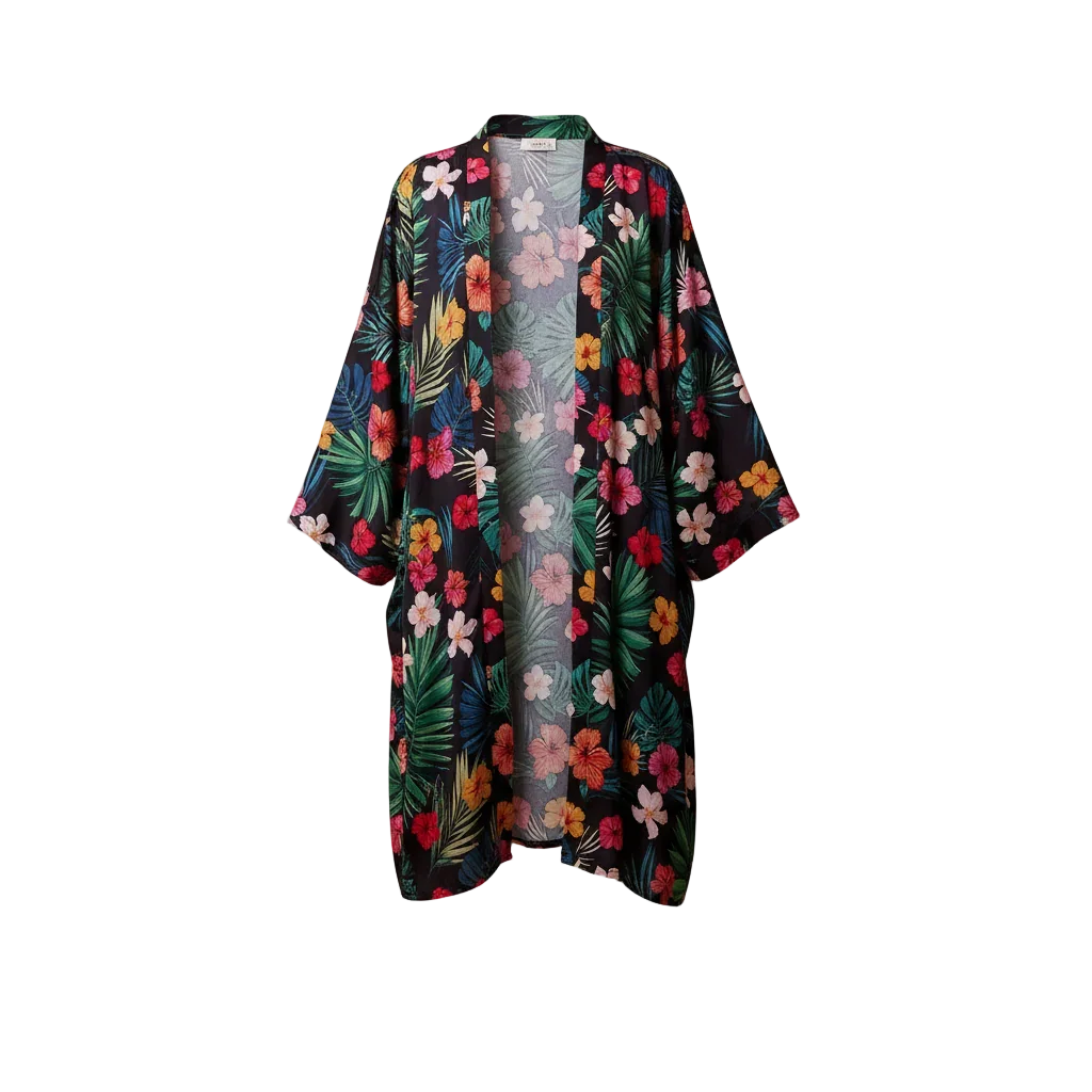 Viva - Floral Print Satin Kimono 1