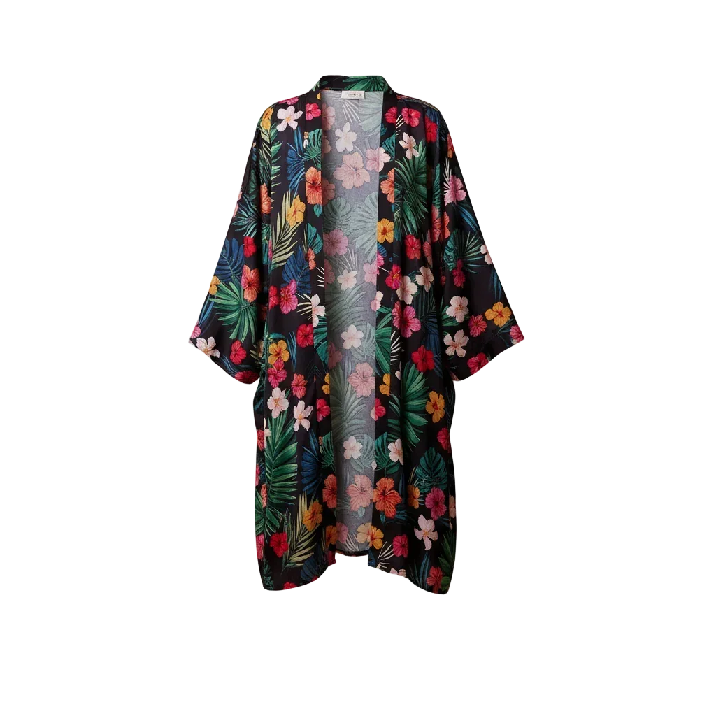 Floral Print Satin Kimono - Viva - Babazzaro