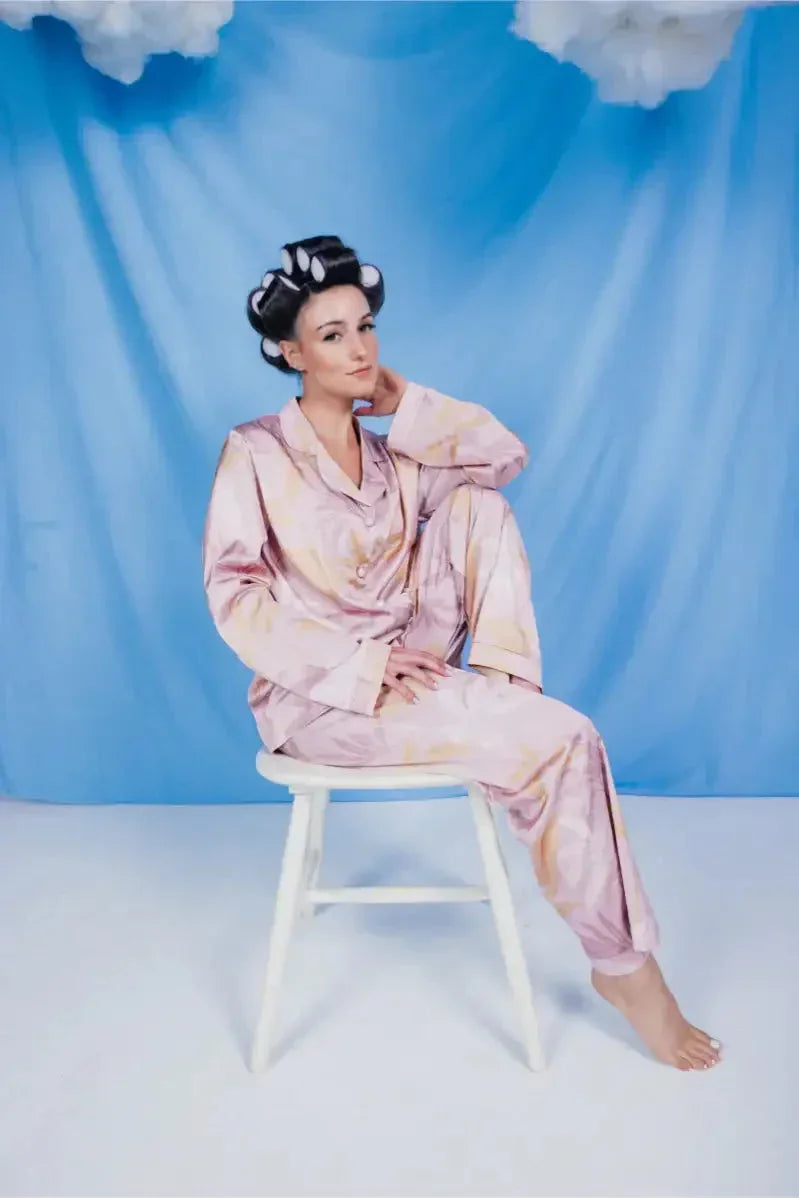 Carina - Leaf Print Satin Pyjama Set 1