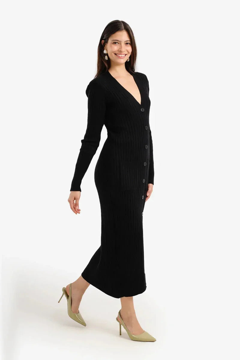Carina - Ribbed Button-Up Midi Dress 2