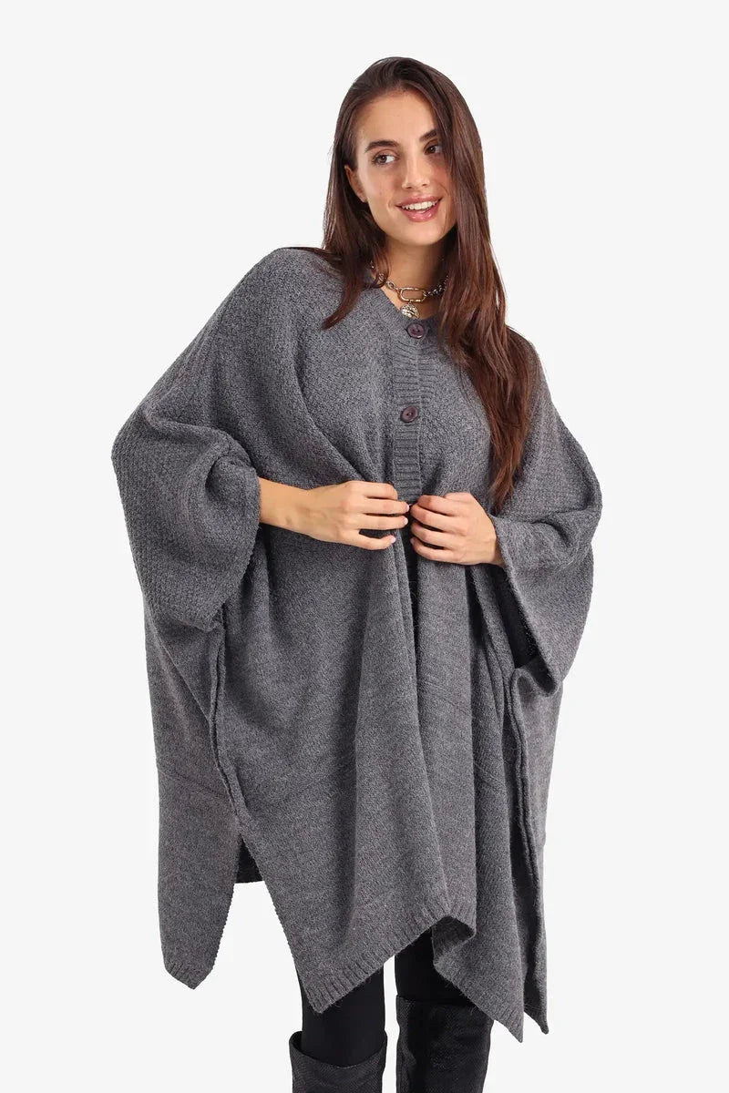 Carina - Asymmetrical Buttoned Poncho 2