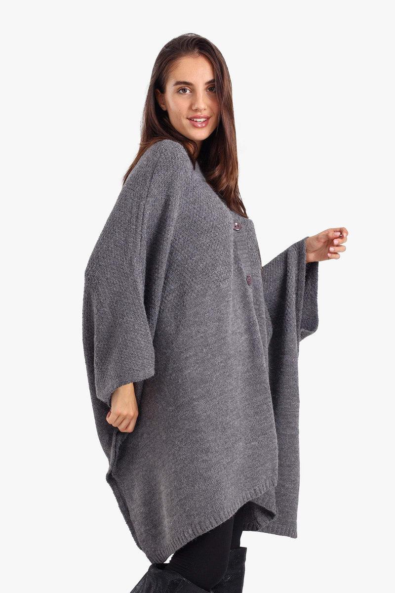 Asymmetrical Buttoned Poncho - Carina 8