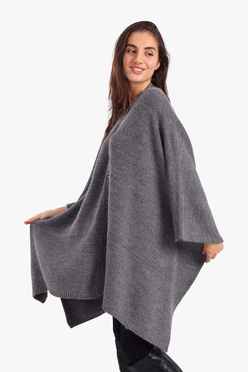 Asymmetrical Buttoned Poncho - Carina 5