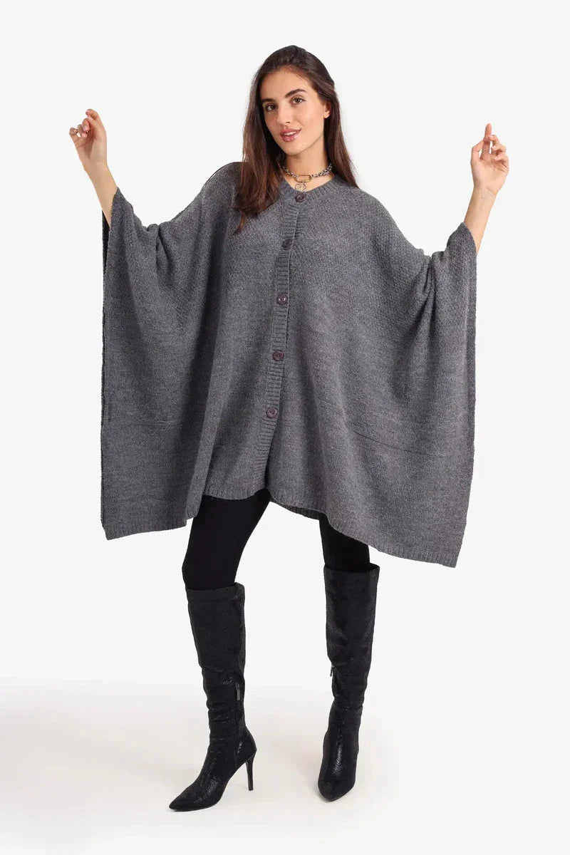 Asymmetrical Buttoned Poncho - Carina 16