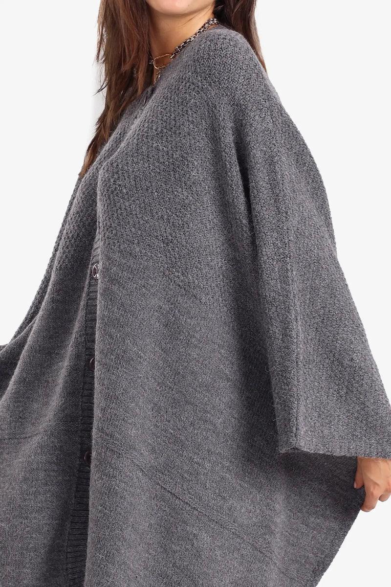 Asymmetrical Buttoned Poncho - Carina 14
