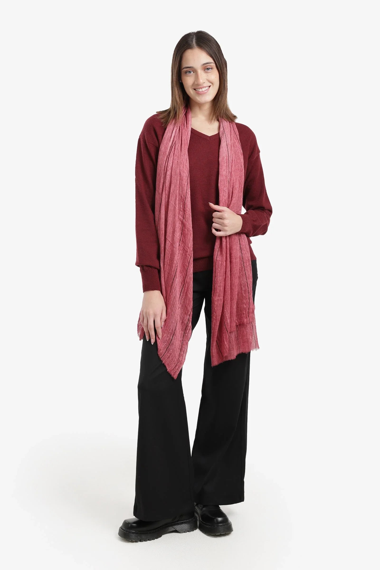 Carina - Striped Scarf with Fringed Edges 6