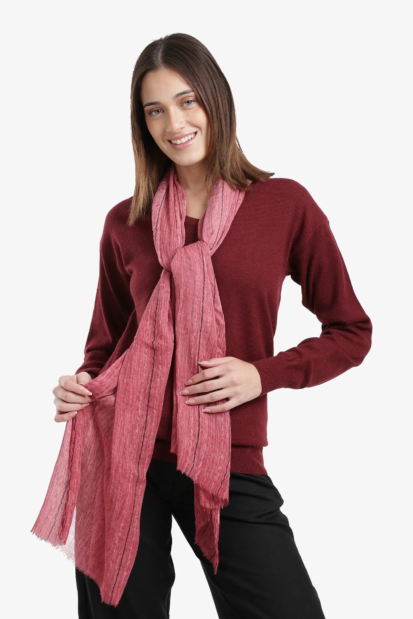 Carina - Striped Scarf with Fringed Edges 4