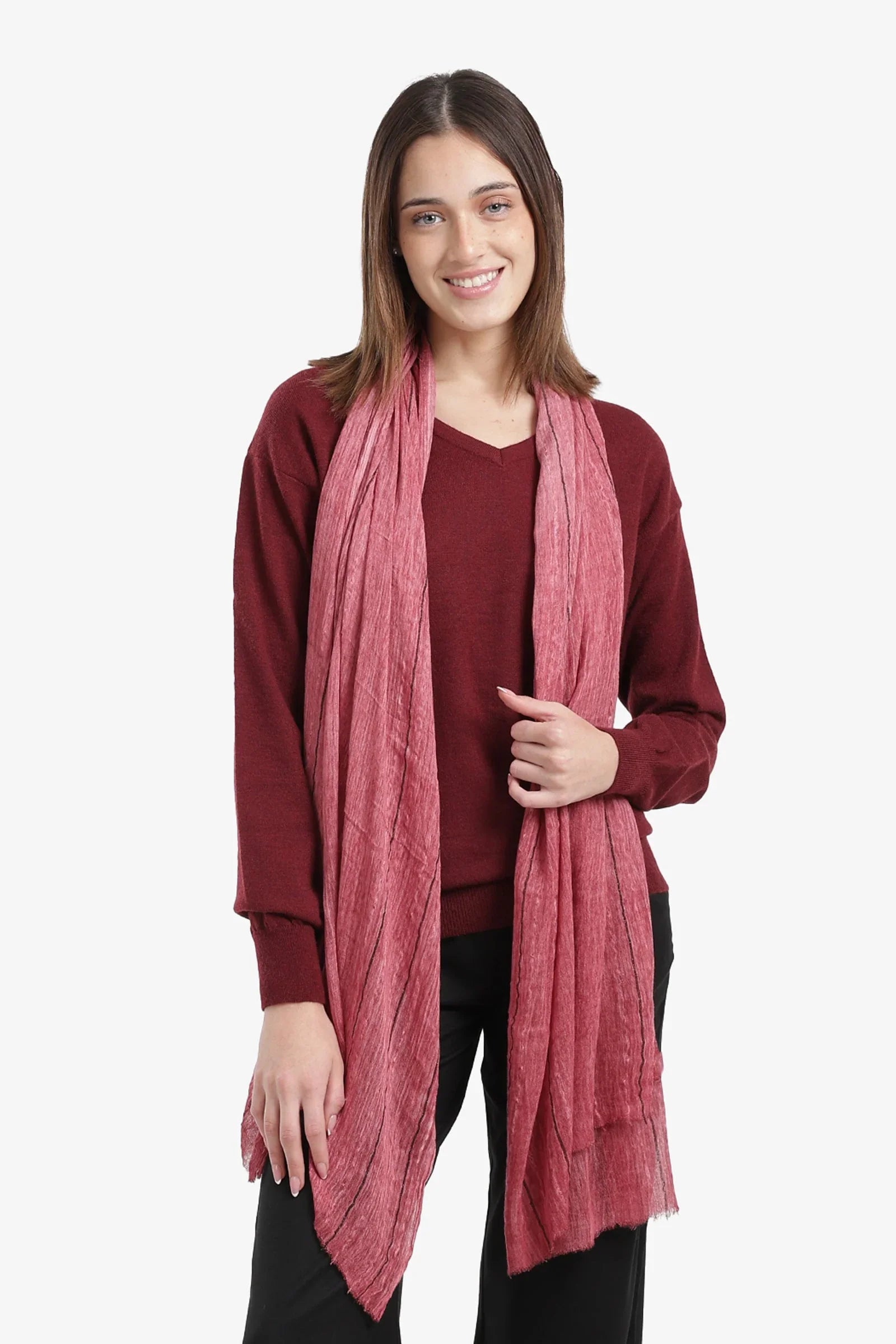 Carina - Striped Scarf with Fringed Edges 5