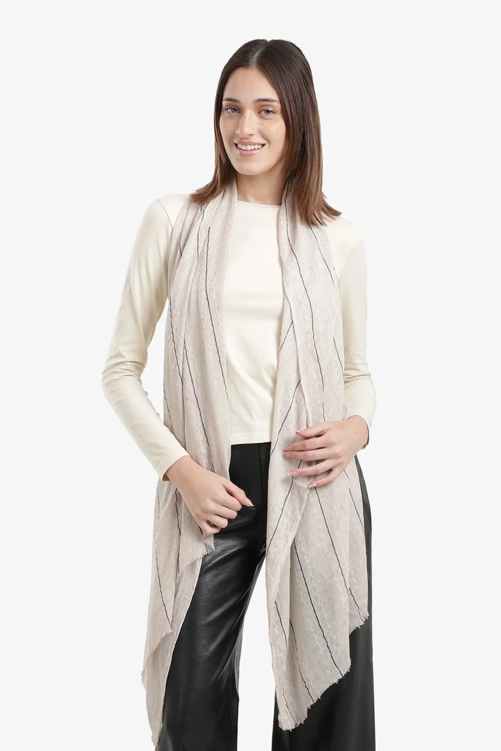 Carina - Striped Scarf with Fringed Edges 15