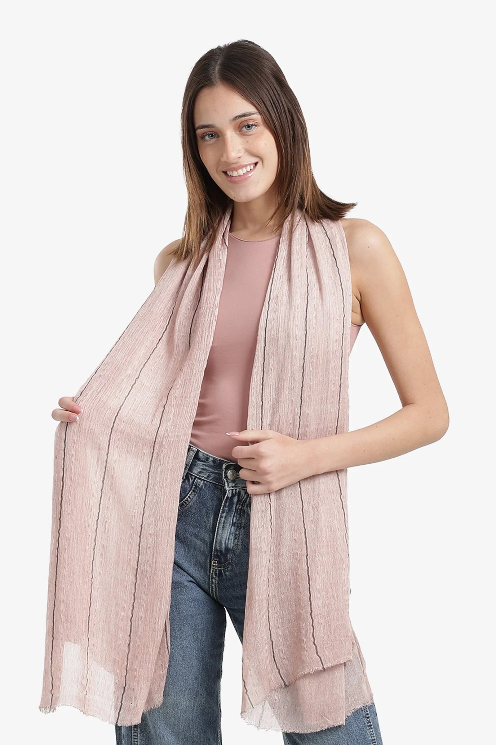 Carina - Striped Scarf with Fringed Edges 14