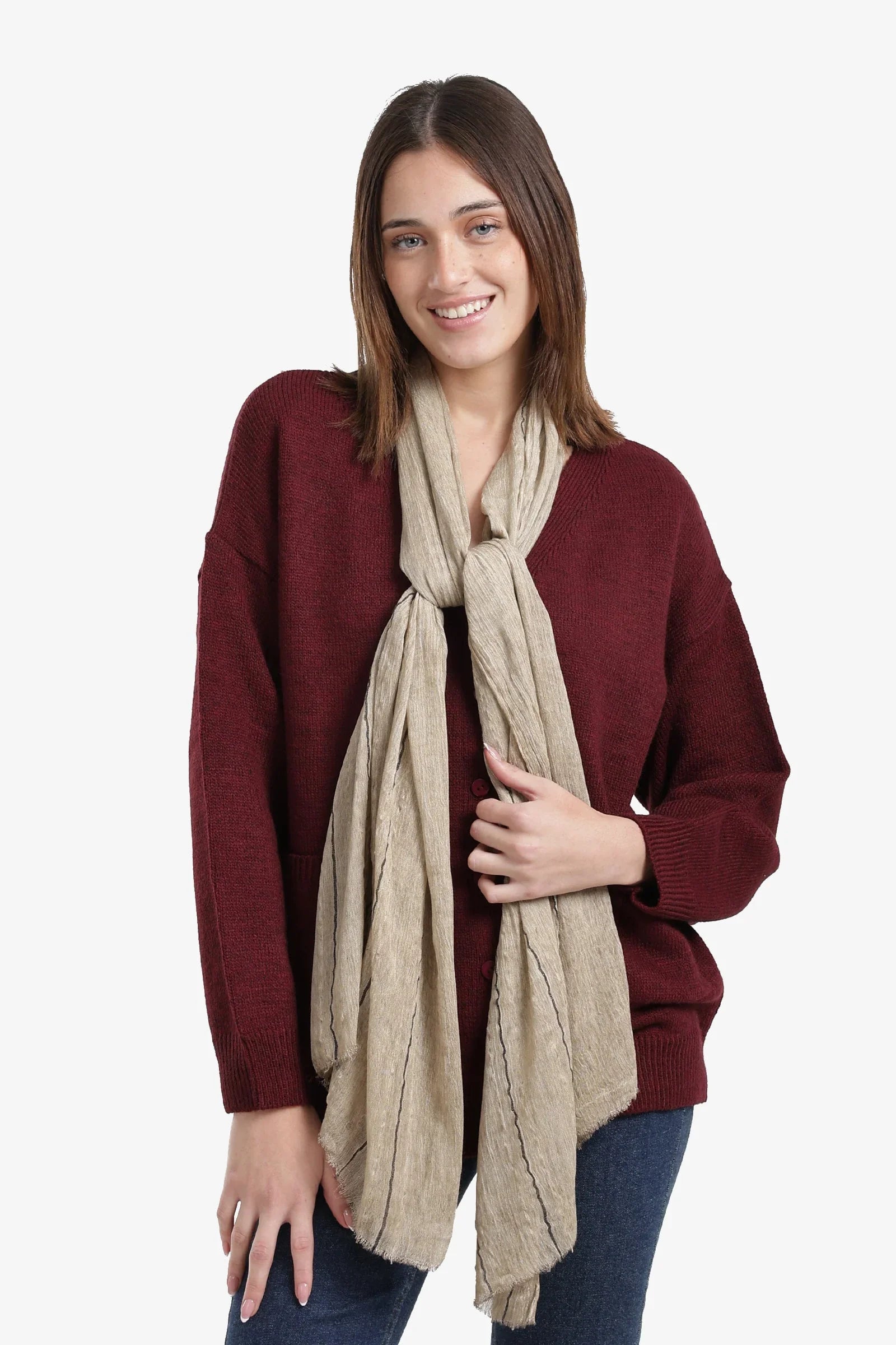 Carina - Striped Scarf with Fringed Edges 16