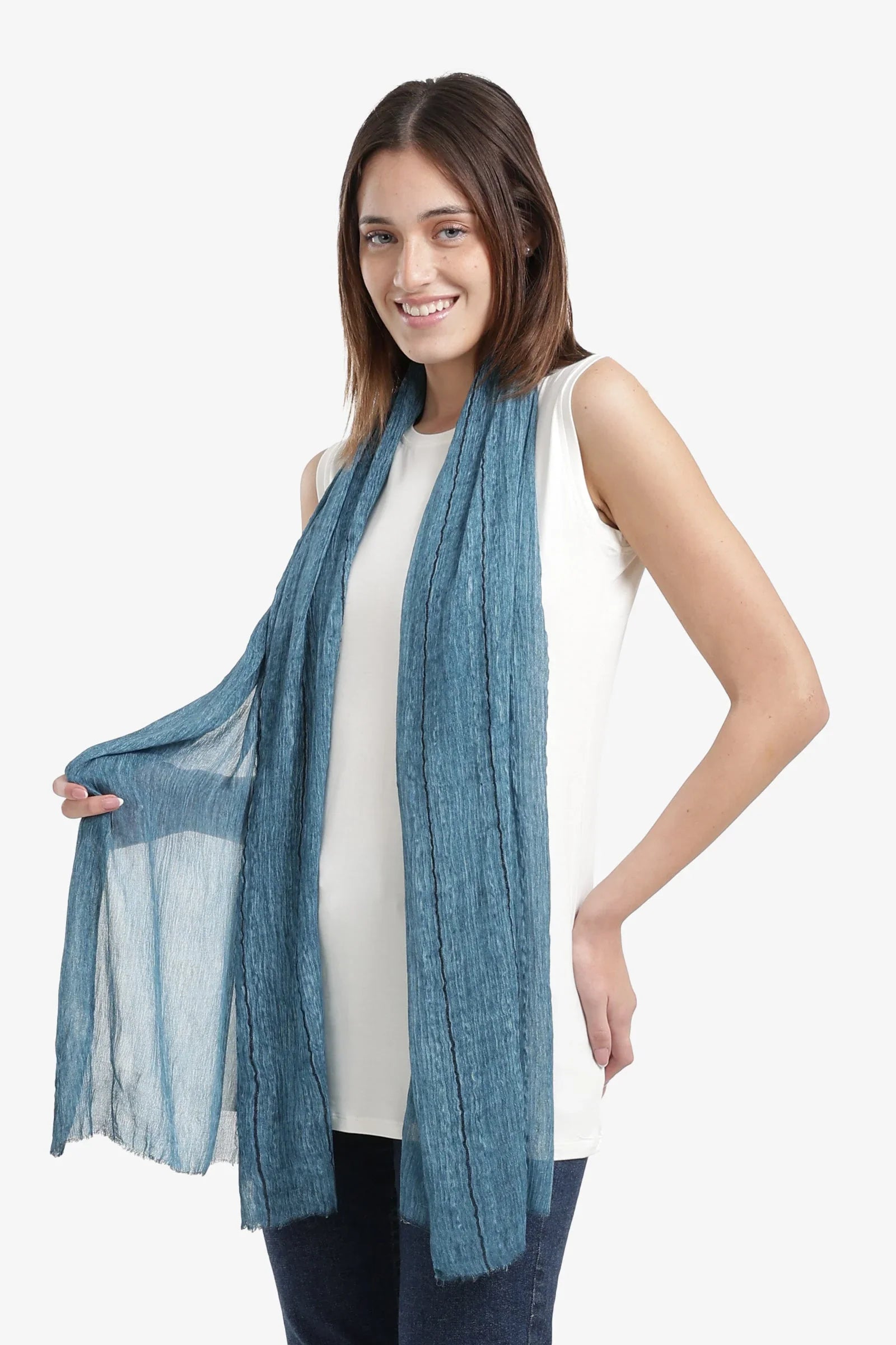 Carina - Striped Scarf with Fringed Edges 11