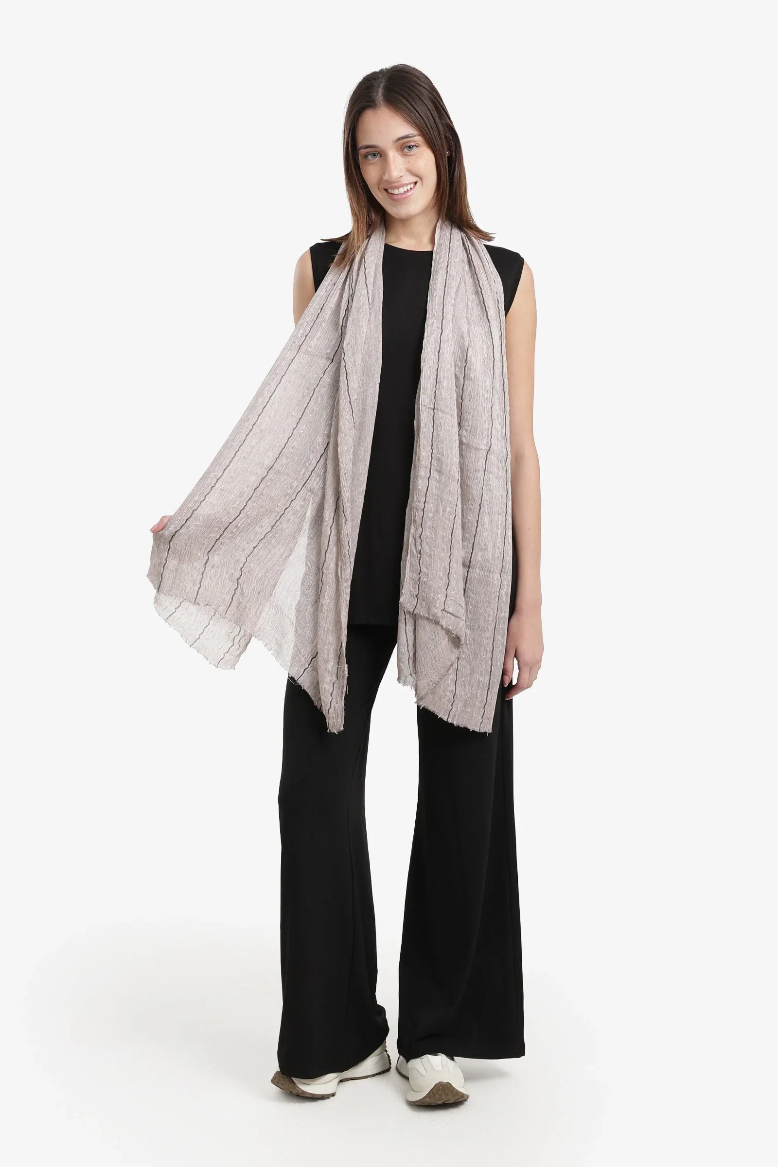 Carina - Striped Scarf with Fringed Edges 9