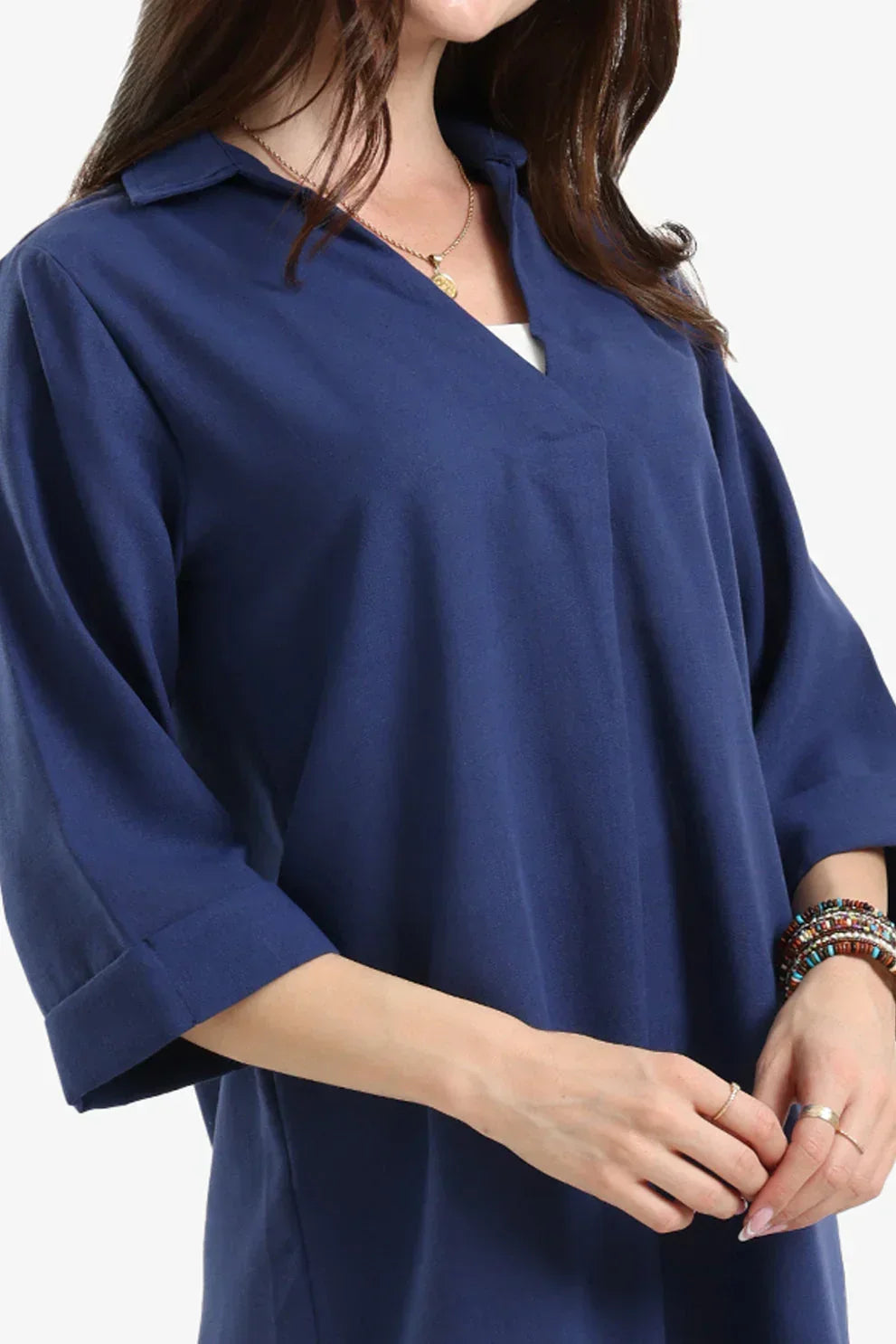 Clue - Tencel Collared V-Neck Dress 4