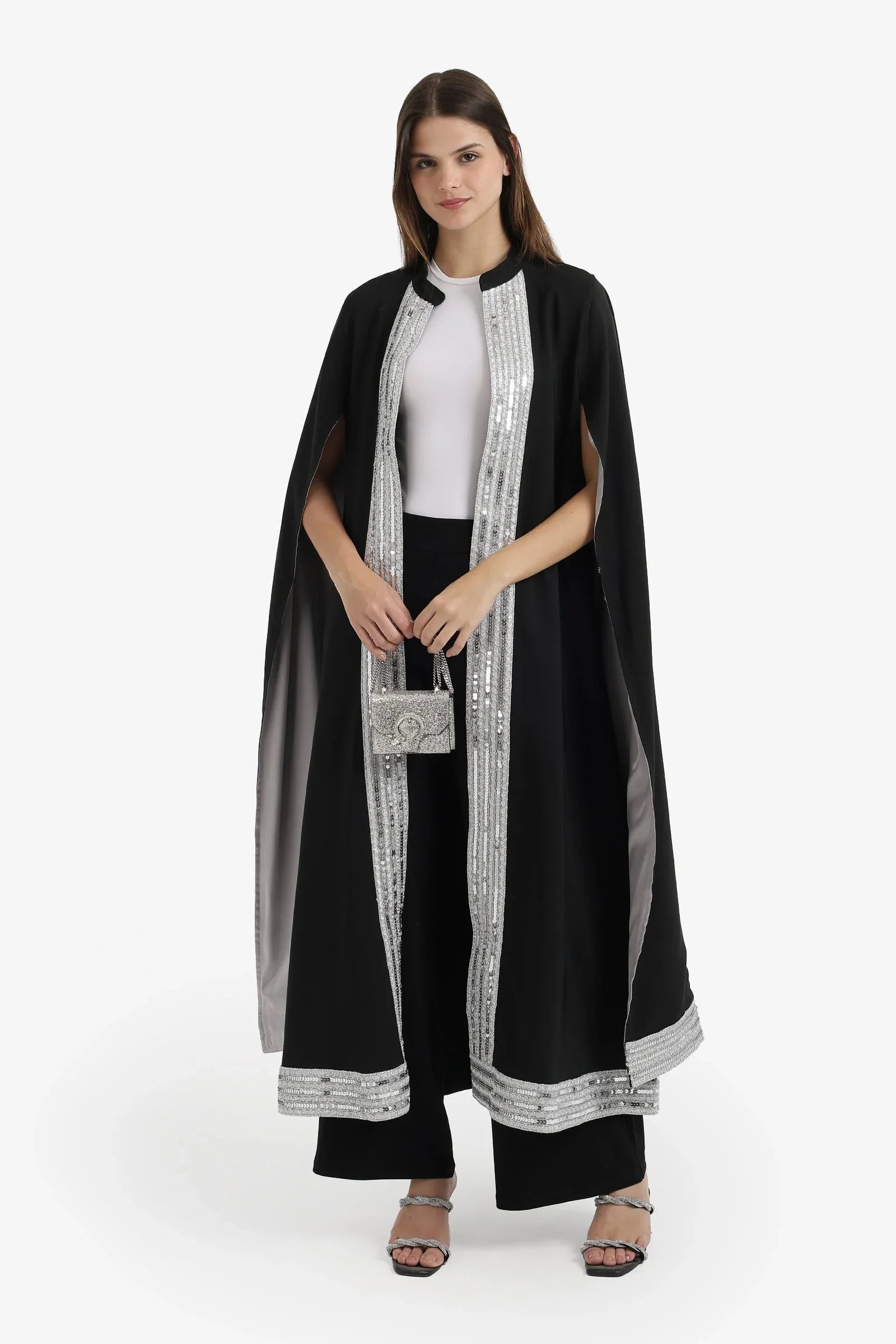 Sequin-Trimmed Cape Kimono - Carina 1