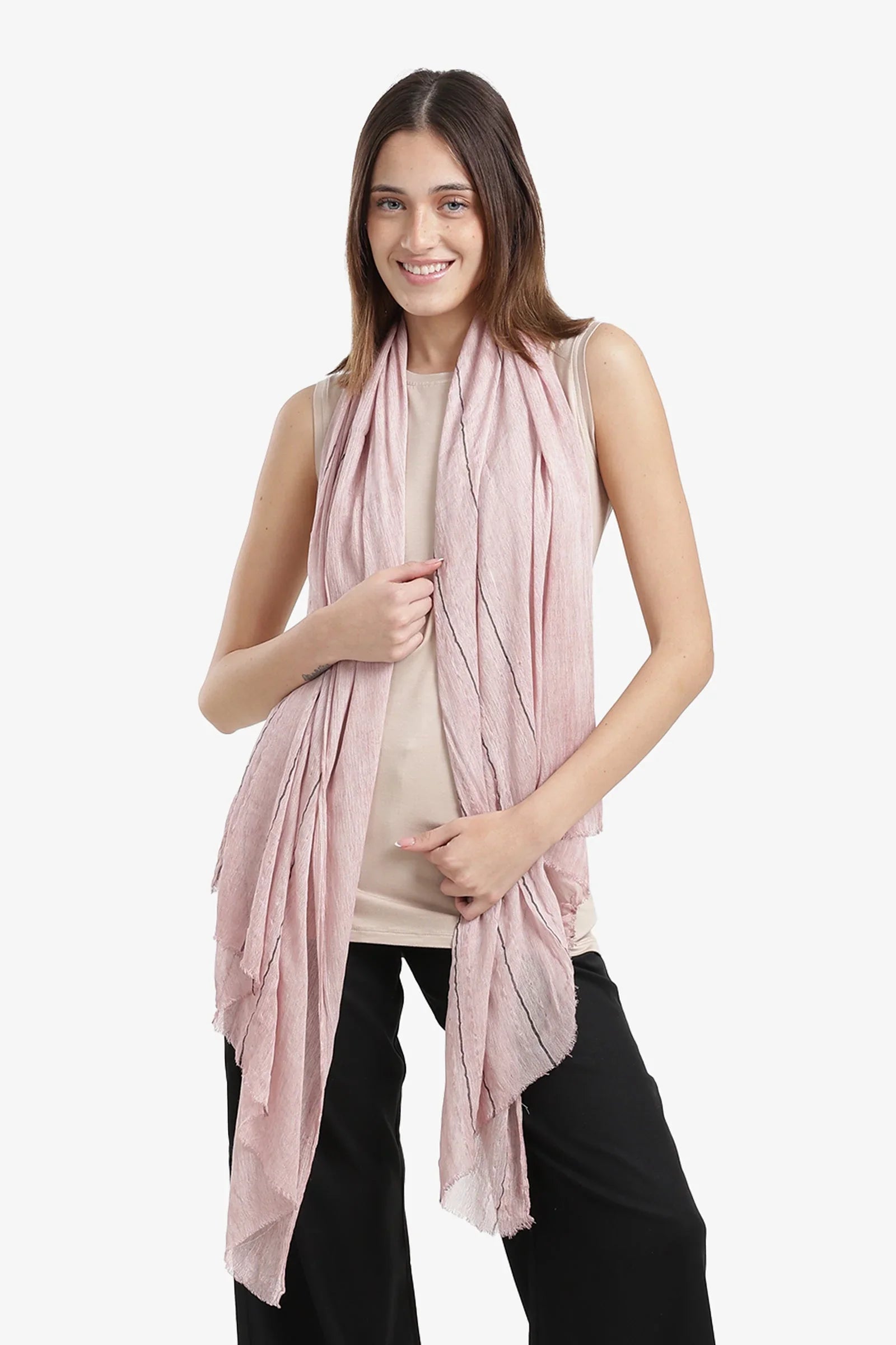 Carina - Striped Scarf with Fringed Edges 12