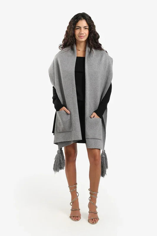 Carina - Knitted Poncho with Tassels 2