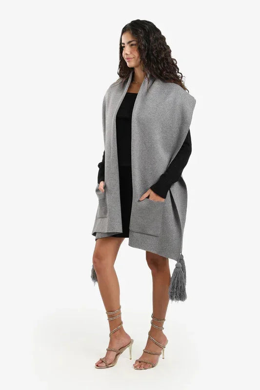 Carina - Knitted Poncho with Tassels 4